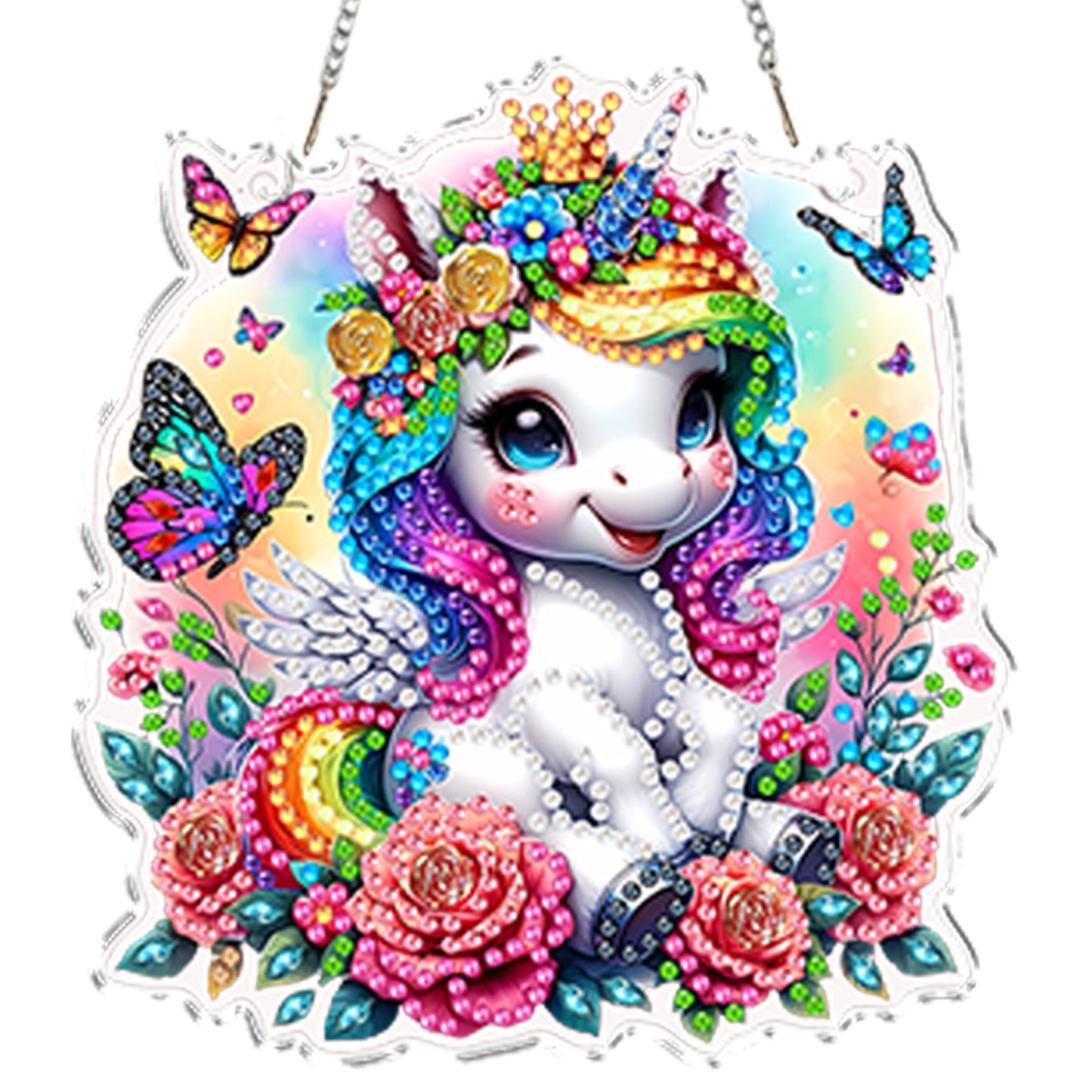 4pcs Flower Unicorn DIY 2D Flat Acrylic Diamond Painting Kit Diamond Art Pendant