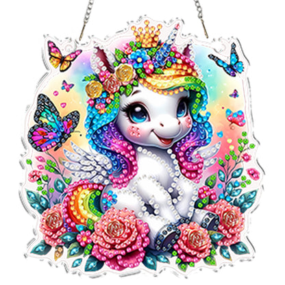 4pcs Flower Unicorn DIY 2D Flat Acrylic Diamond Painting Kit Diamond Art Pendant