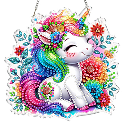 4pcs Flower Unicorn DIY 2D Flat Acrylic Diamond Painting Kit Diamond Art Pendant