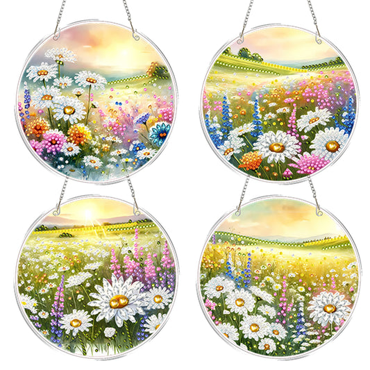 4pcs Outdoor Grass DIY 2D Flat Acrylic Diamond Painting Kits Diamond Art Pendant