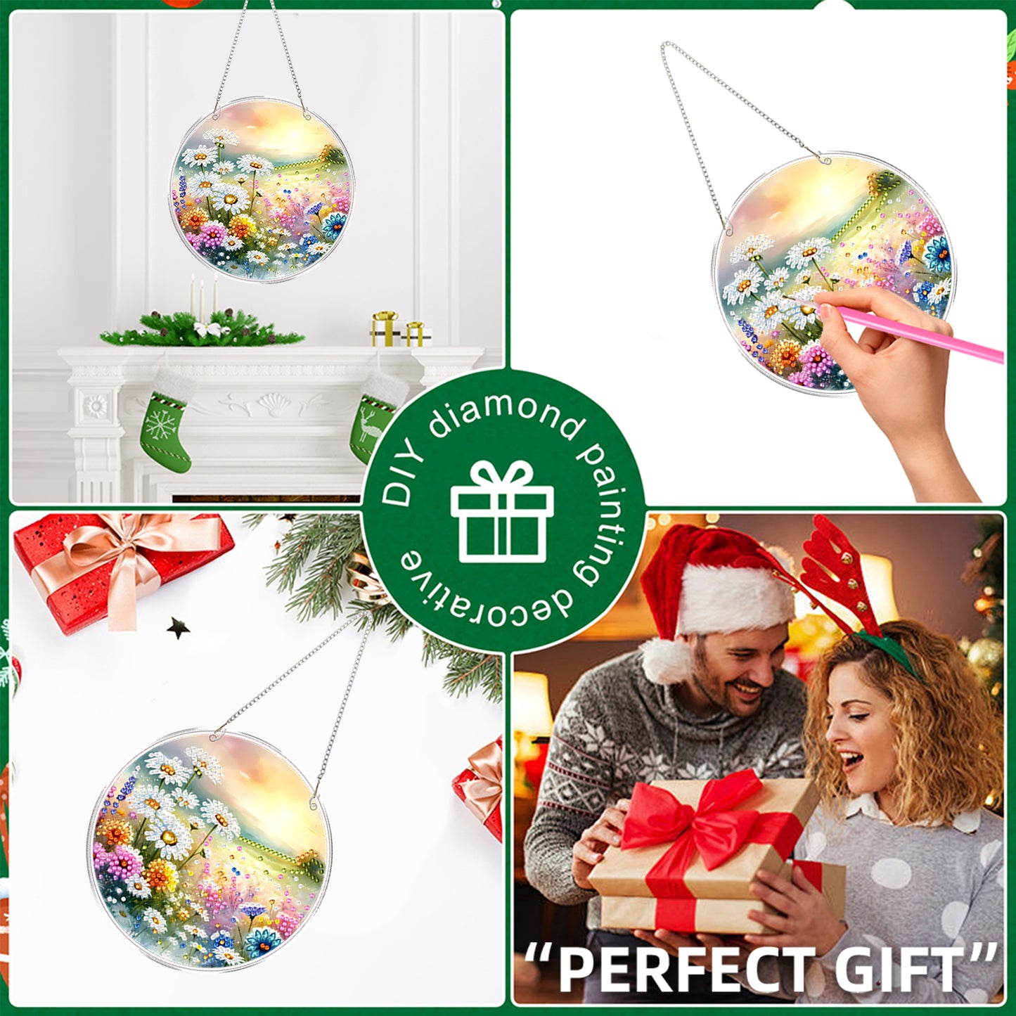 4pcs Outdoor Grass DIY 2D Flat Acrylic Diamond Painting Kits Diamond Art Pendant