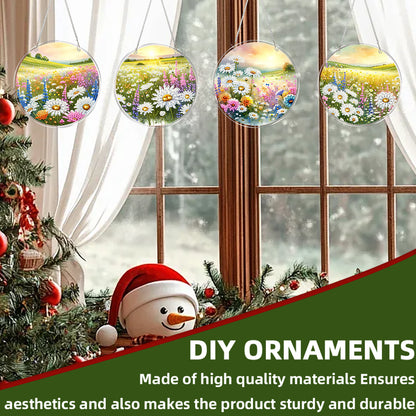 4pcs Outdoor Grass DIY 2D Flat Acrylic Diamond Painting Kits Diamond Art Pendant