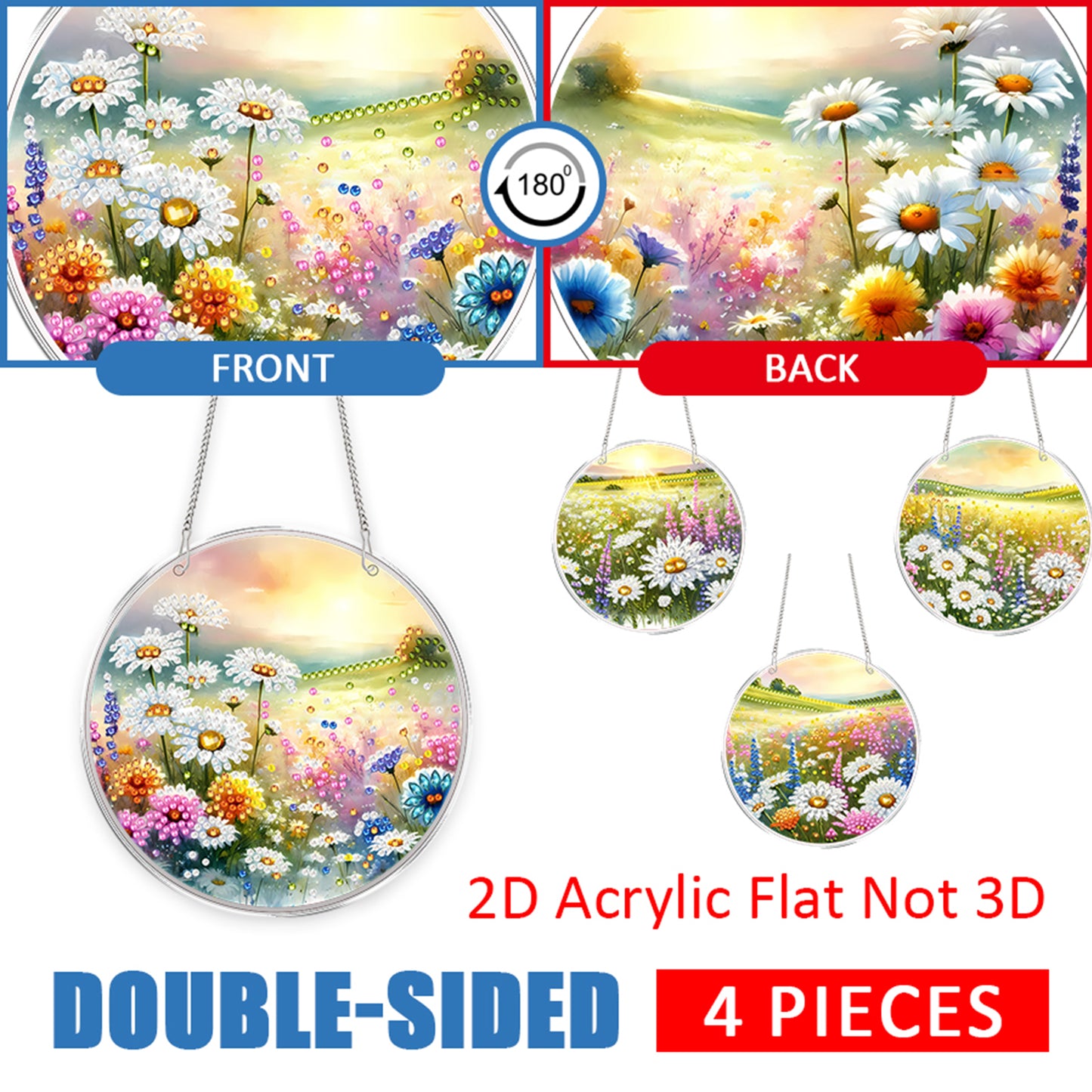 4pcs Outdoor Grass DIY 2D Flat Acrylic Diamond Painting Kits Diamond Art Pendant