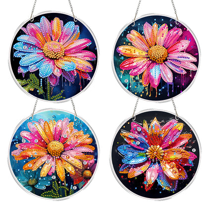 4pcs Colorful Flower DIY 2DFlat Acrylic Diamond Painting Kit Diamond Art Pendant