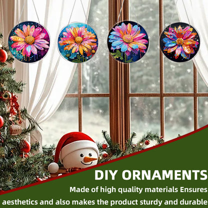 4pcs Colorful Flower DIY 2DFlat Acrylic Diamond Painting Kit Diamond Art Pendant