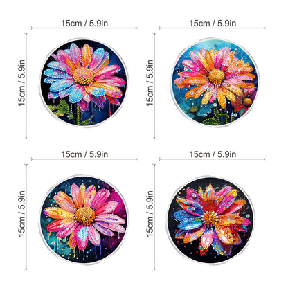 4pcs Colorful Flower DIY 2DFlat Acrylic Diamond Painting Kit Diamond Art Pendant