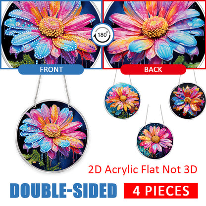 4pcs Colorful Flower DIY 2DFlat Acrylic Diamond Painting Kit Diamond Art Pendant