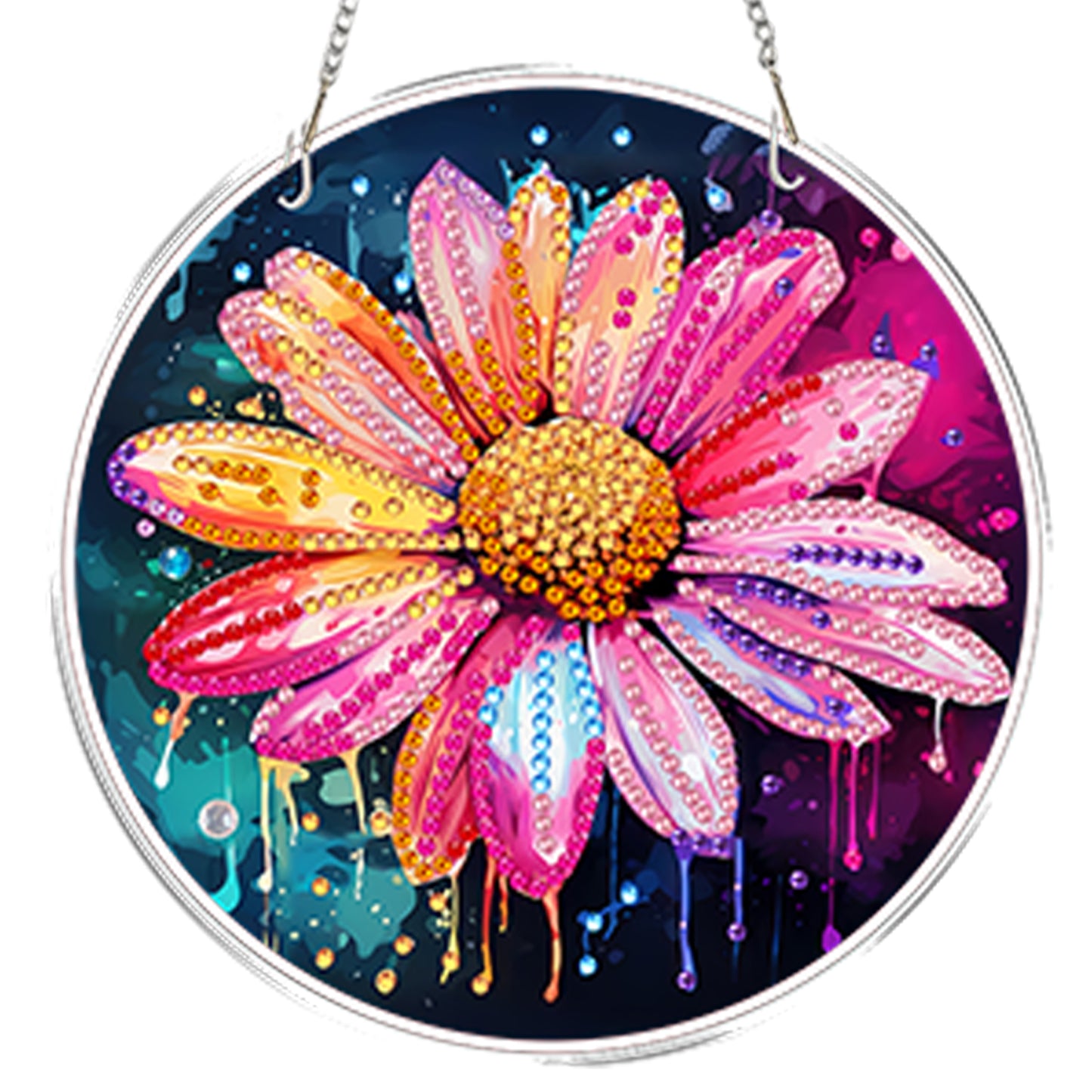 4pcs Colorful Flower DIY 2DFlat Acrylic Diamond Painting Kit Diamond Art Pendant