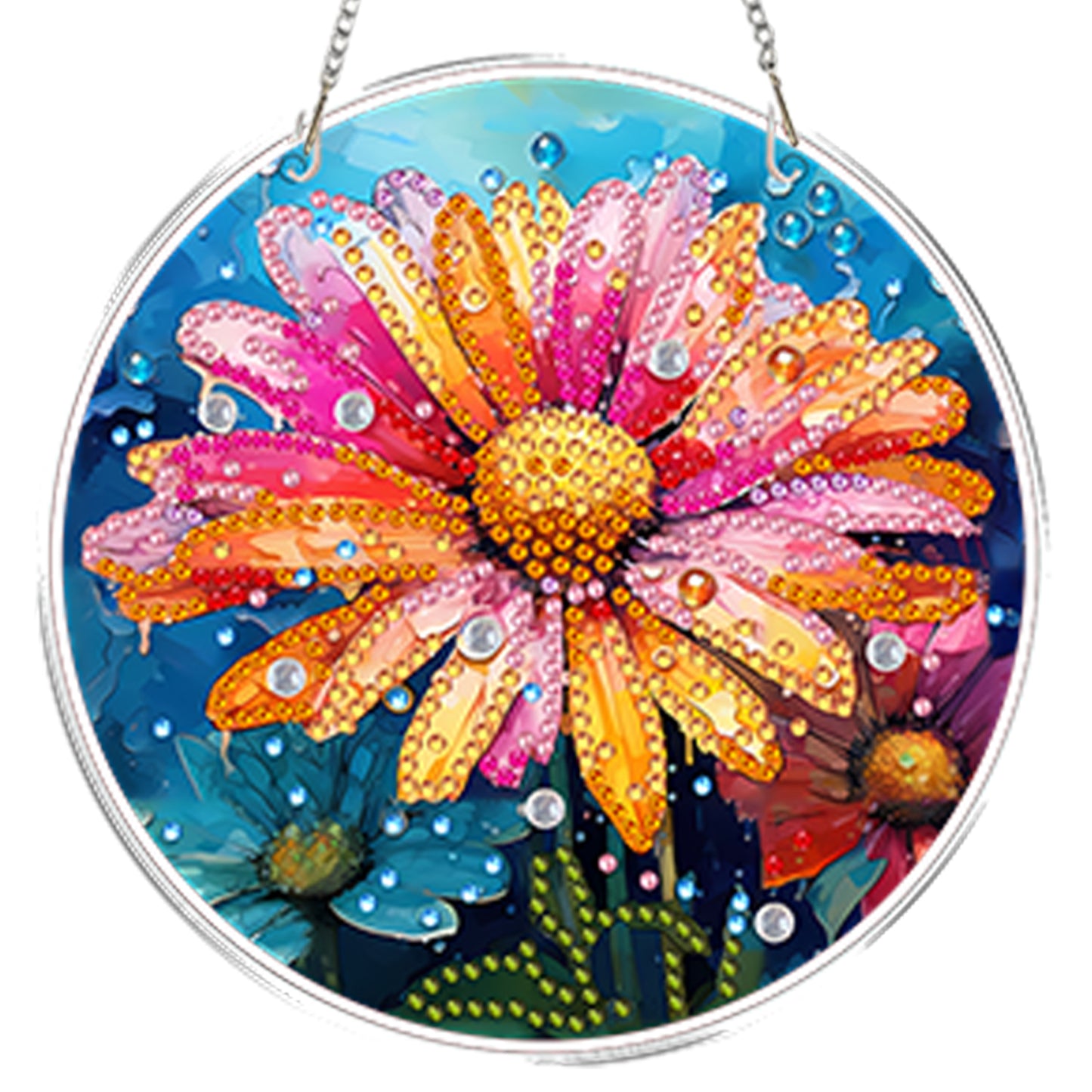 4pcs Colorful Flower DIY 2DFlat Acrylic Diamond Painting Kit Diamond Art Pendant