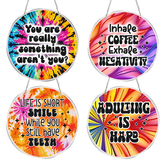 4pcs Neon Text DIY 2D Flat Acrylic Diamond Painting Kits Diamond Art Pendant