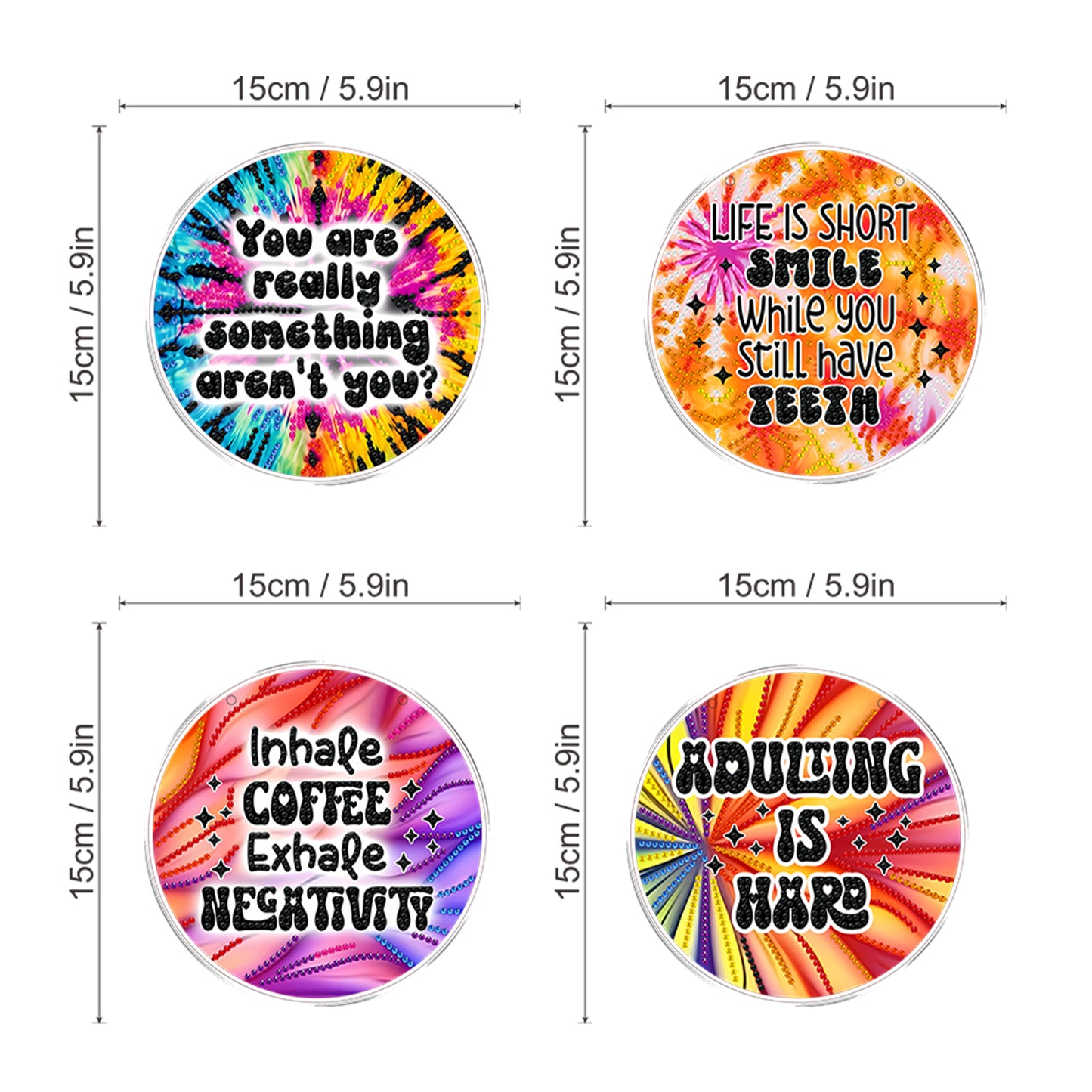 4pcs Neon Text DIY 2D Flat Acrylic Diamond Painting Kits Diamond Art Pendant