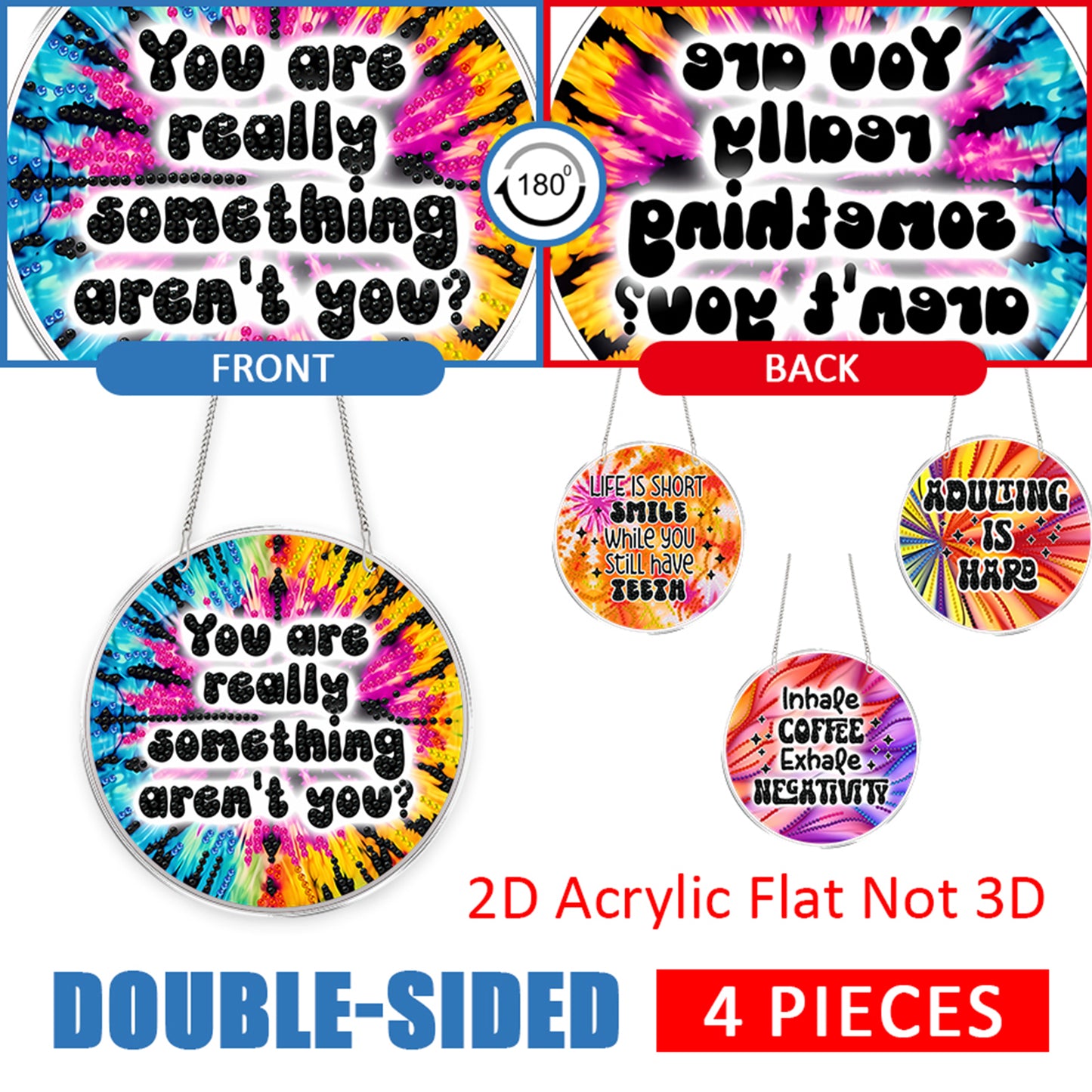 4pcs Neon Text DIY 2D Flat Acrylic Diamond Painting Kits Diamond Art Pendant