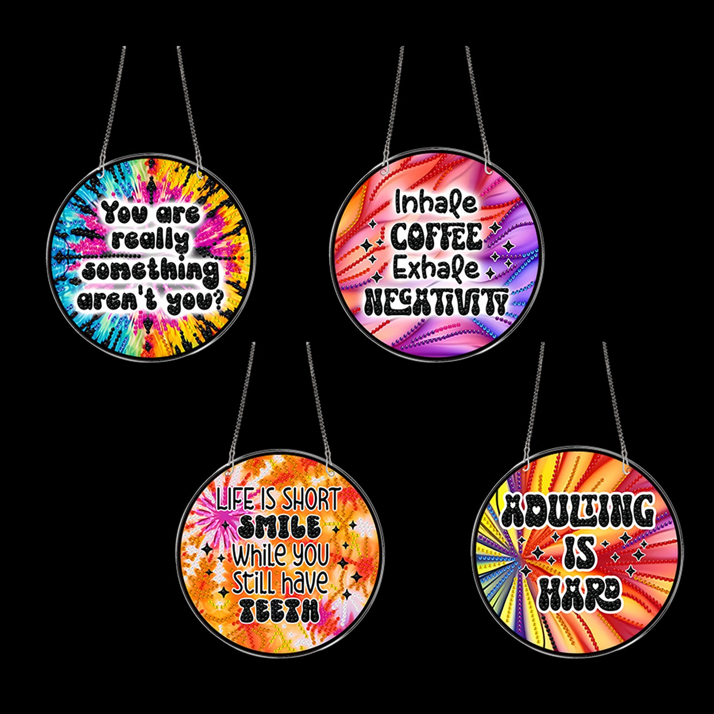 4pcs Neon Text DIY 2D Flat Acrylic Diamond Painting Kits Diamond Art Pendant