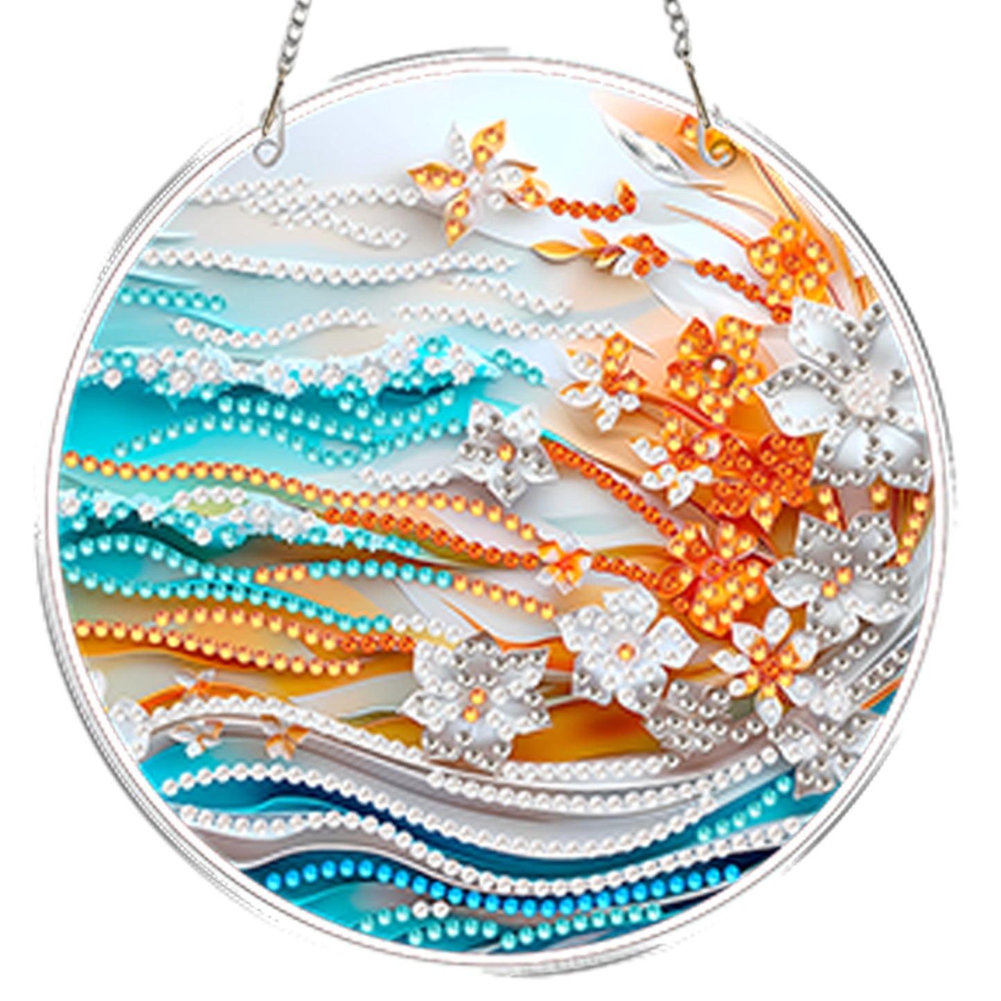 4pcs Beach Flowers DIY 2D Flat Acrylic Diamond Painting Kits Diamond Art Pendant