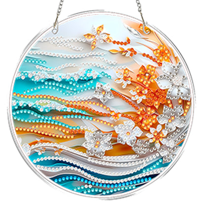 4pcs Beach Flowers DIY 2D Flat Acrylic Diamond Painting Kits Diamond Art Pendant