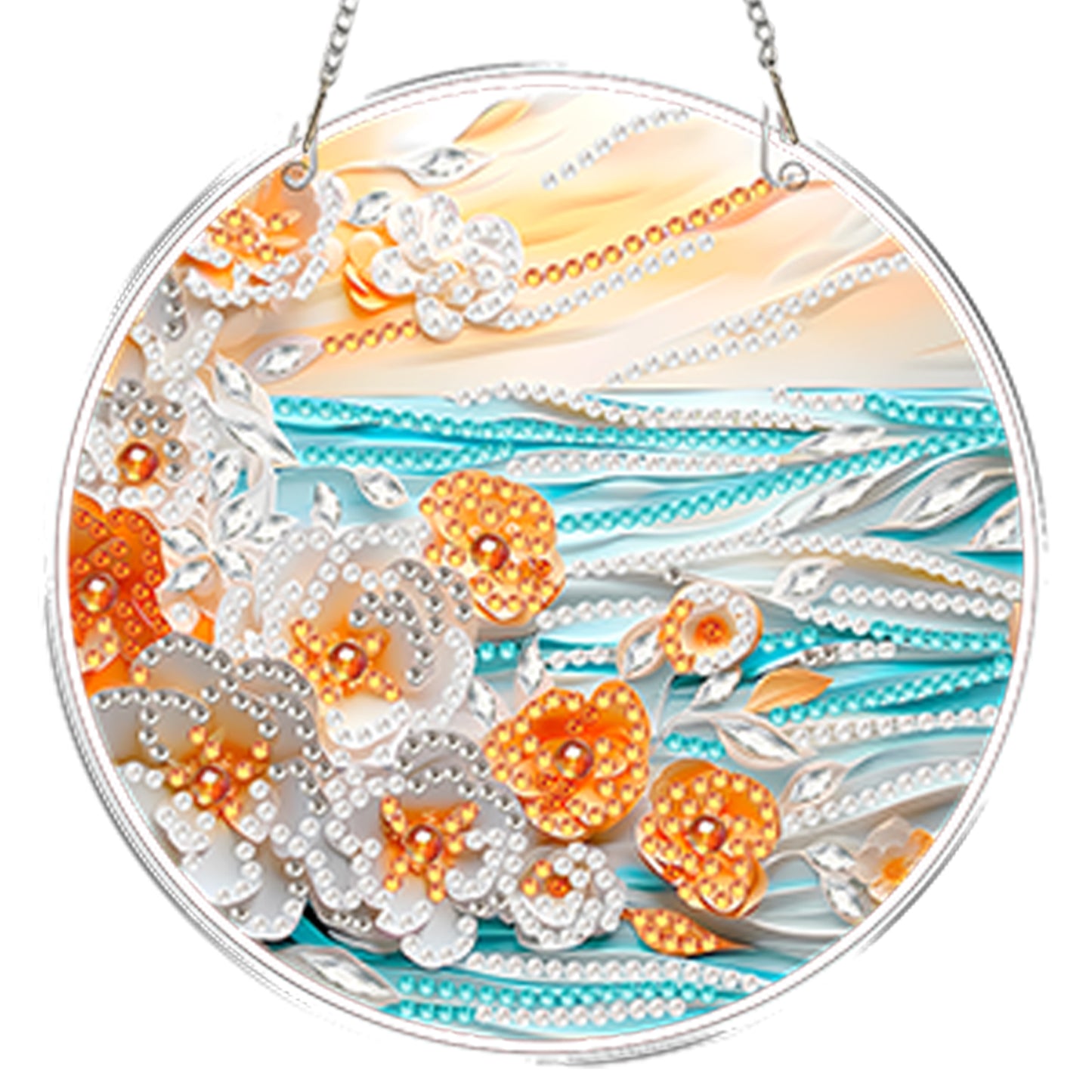 4pcs Beach Flowers DIY 2D Flat Acrylic Diamond Painting Kits Diamond Art Pendant