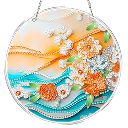 4pcs Beach Flowers DIY 2D Flat Acrylic Diamond Painting Kits Diamond Art Pendant