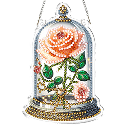 4pcs Glass Rose DIY 2D Flat Acrylic Diamond Painting Kits Diamond Art Pendant