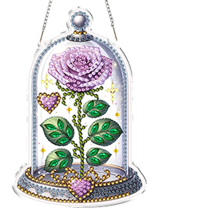 4pcs Glass Rose DIY 2D Flat Acrylic Diamond Painting Kits Diamond Art Pendant