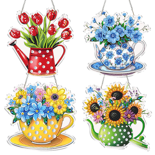 4pcs Vase 1 DIY 2D Flat Acrylic Diamond Painting Kits Diamond Art Pendant