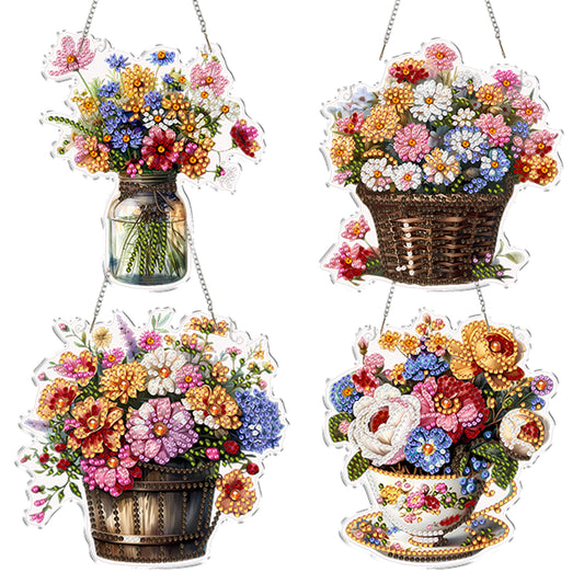 4pcs Vase 2 DIY 2D Flat Acrylic Diamond Painting Kits Diamond Art Pendant