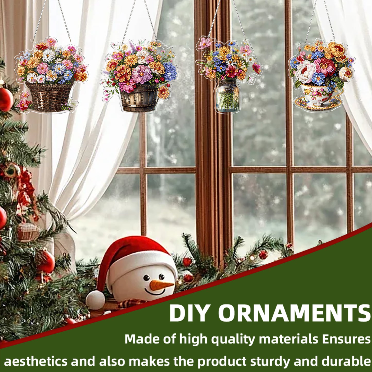 4pcs Vase 2 DIY 2D Flat Acrylic Diamond Painting Kits Diamond Art Pendant