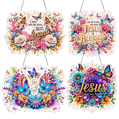 4Pcs Butterfly Flowers 2D Flat DIY Special Shape Diamond Art Hanging Pendant Kit