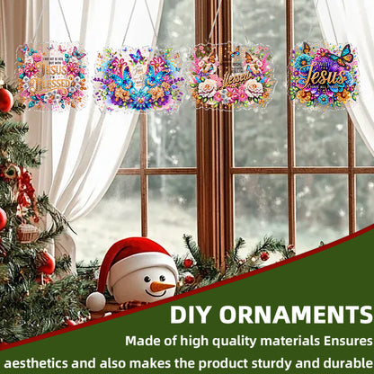 4Pcs Butterfly Flowers 2D Flat DIY Special Shape Diamond Art Hanging Pendant Kit