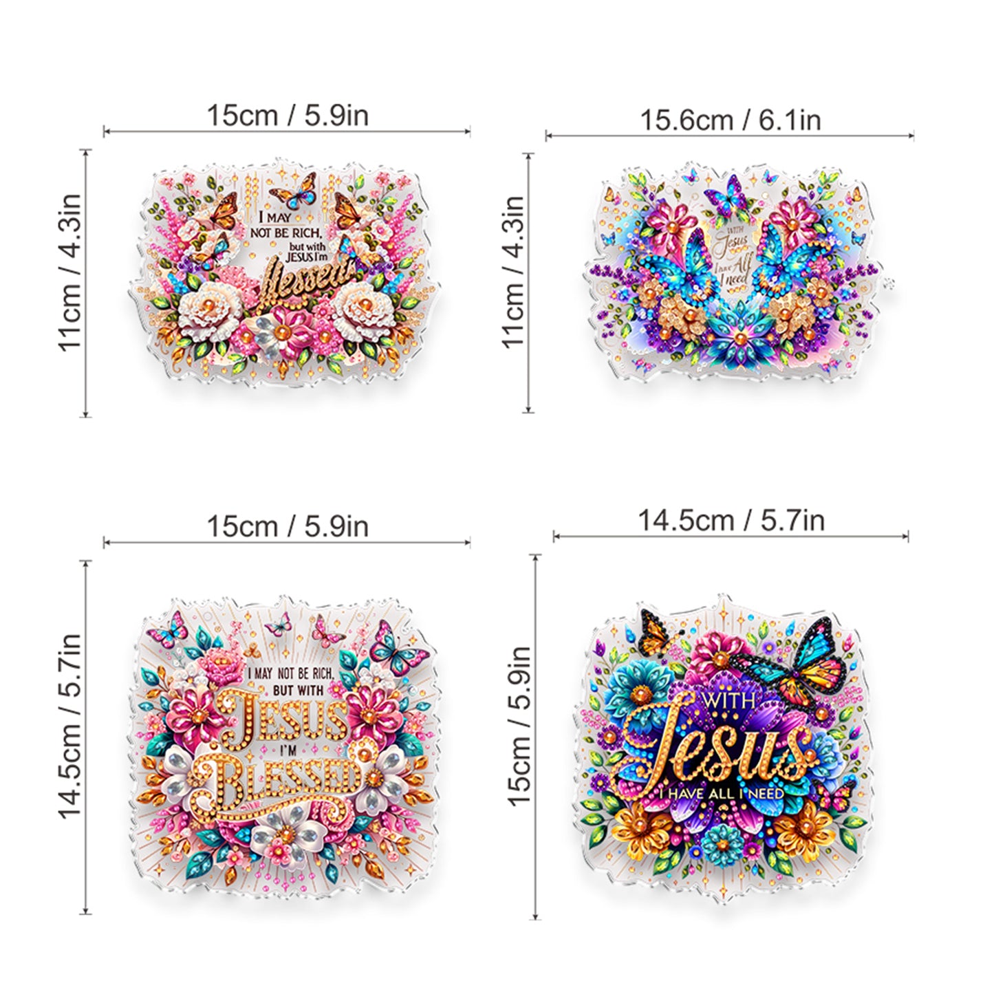 4Pcs Butterfly Flowers 2D Flat DIY Special Shape Diamond Art Hanging Pendant Kit