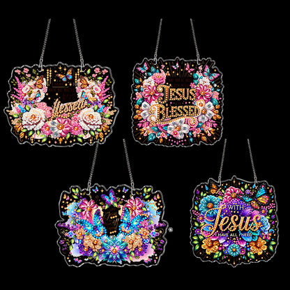 4Pcs Butterfly Flowers 2D Flat DIY Special Shape Diamond Art Hanging Pendant Kit