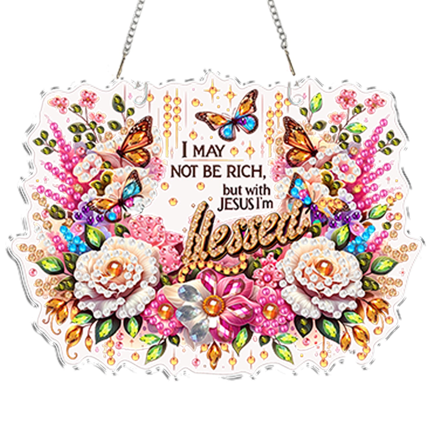 4Pcs Butterfly Flowers 2D Flat DIY Special Shape Diamond Art Hanging Pendant Kit