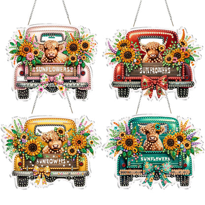 4Pcs Yak Cart 2D Flat DIY Special Shape Hanging Diamond Art Kits Wall Door Decor