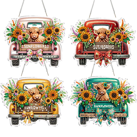 4Pcs Yak Cart 2D Flat DIY Special Shape Hanging Diamond Art Kits Wall Door Decor