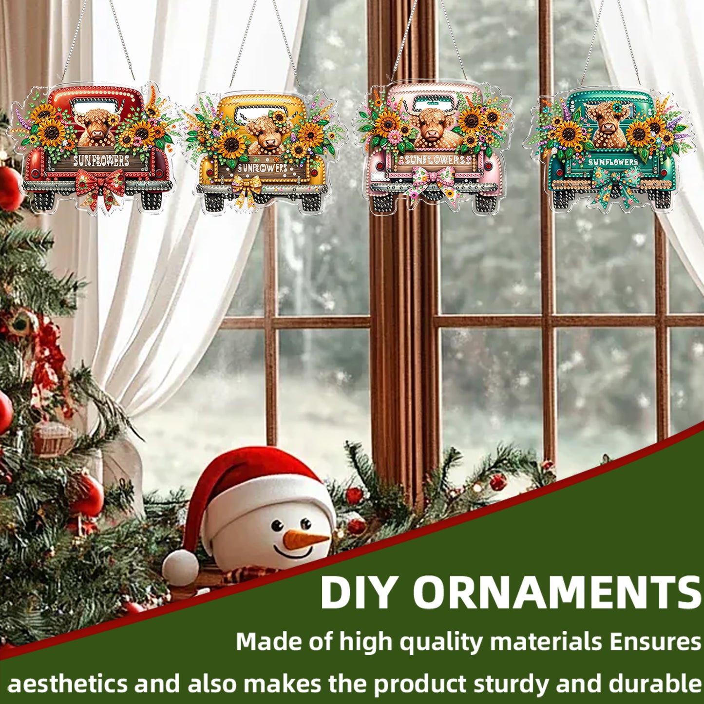 4Pcs Yak Cart 2D Flat DIY Special Shape Hanging Diamond Art Kits Wall Door Decor