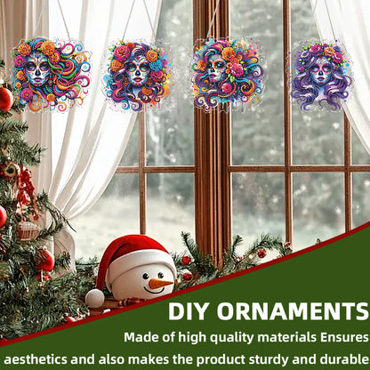 4Pcs Flower Skeleton 2D Flat DIY Special Shape Diamond Art Hanging Pendant Kit