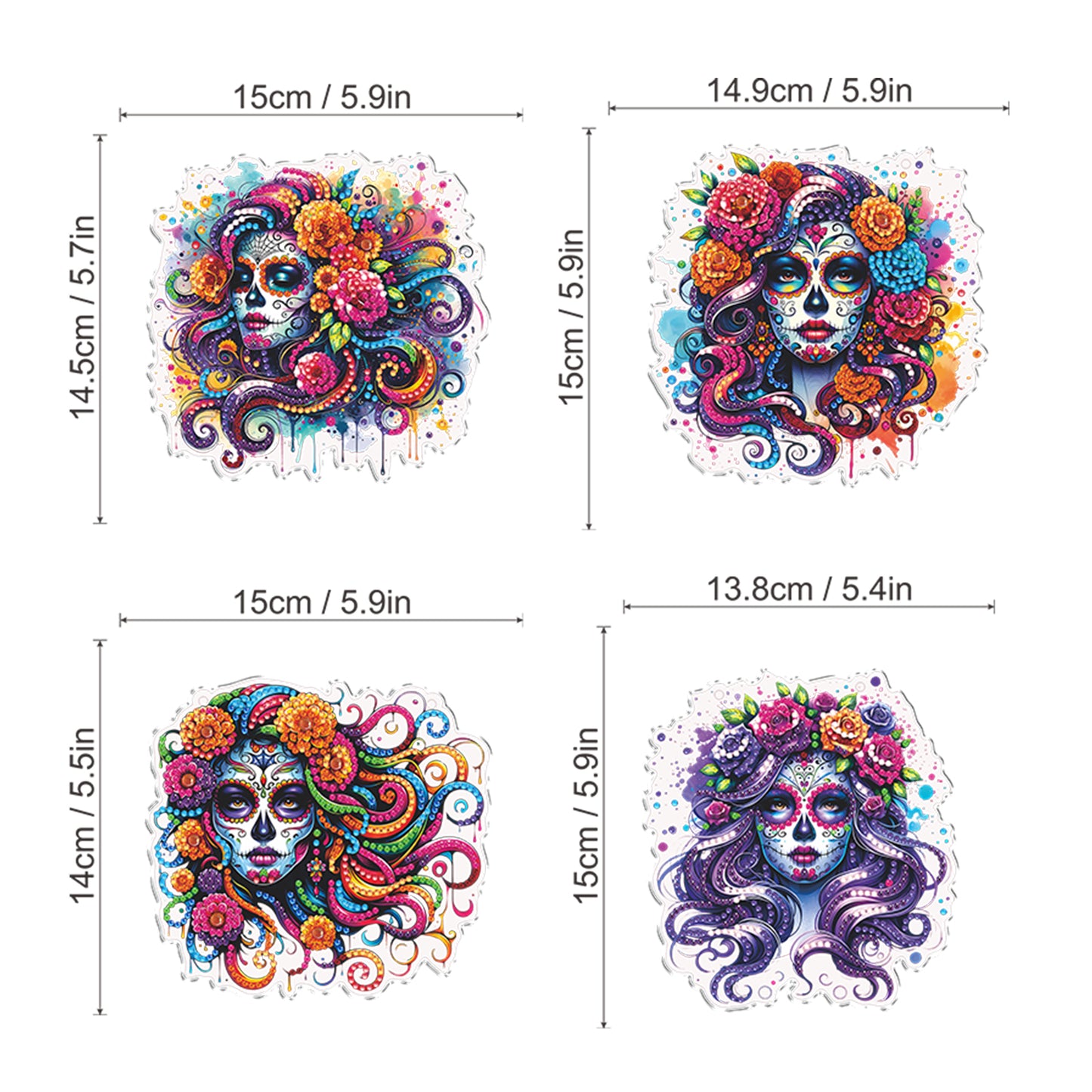 4Pcs Flower Skeleton 2D Flat DIY Special Shape Diamond Art Hanging Pendant Kit