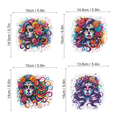 4Pcs Flower Skeleton 2D Flat DIY Special Shape Diamond Art Hanging Pendant Kit