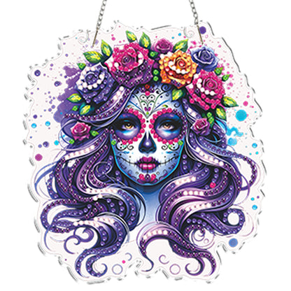 4Pcs Flower Skeleton 2D Flat DIY Special Shape Diamond Art Hanging Pendant Kit