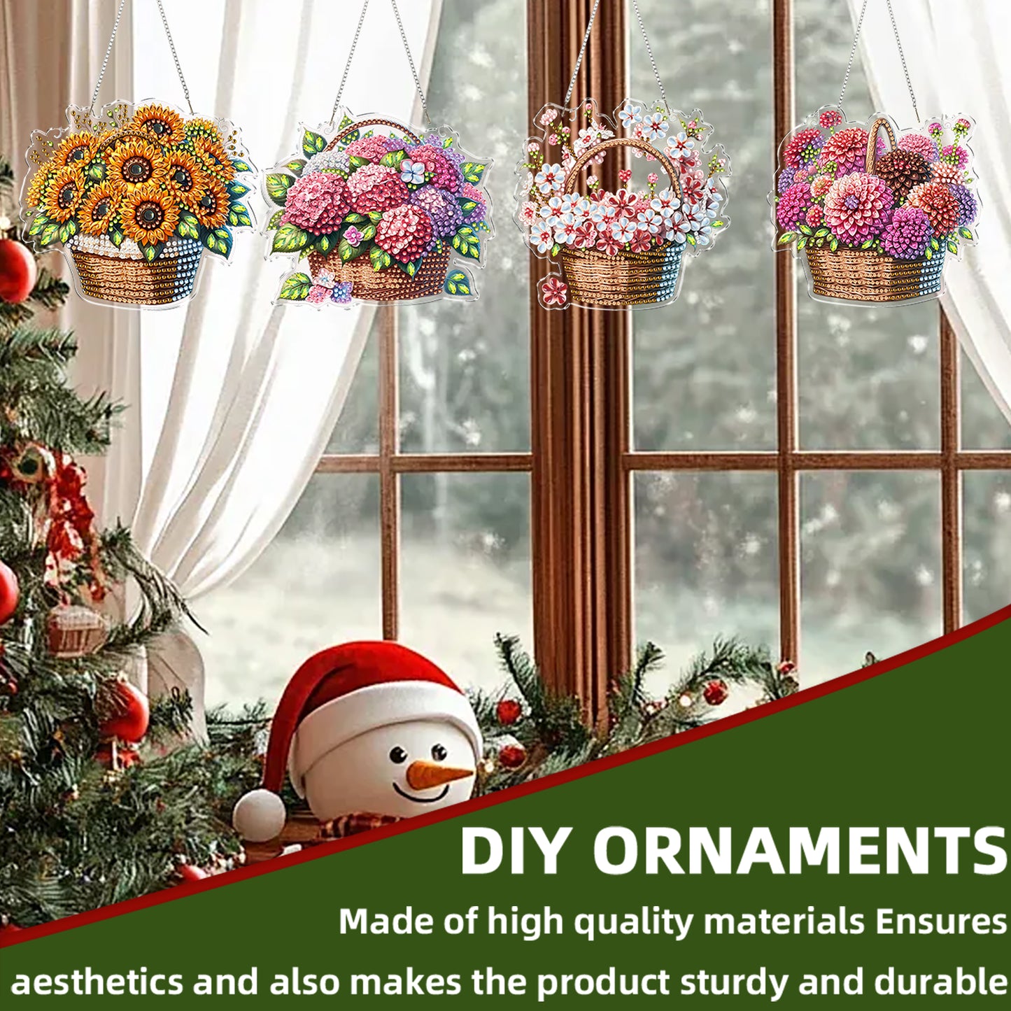 4Pcs Flower Basket 2D Flat DIY Special Shape Diamond Art Hanging Pendant Kit