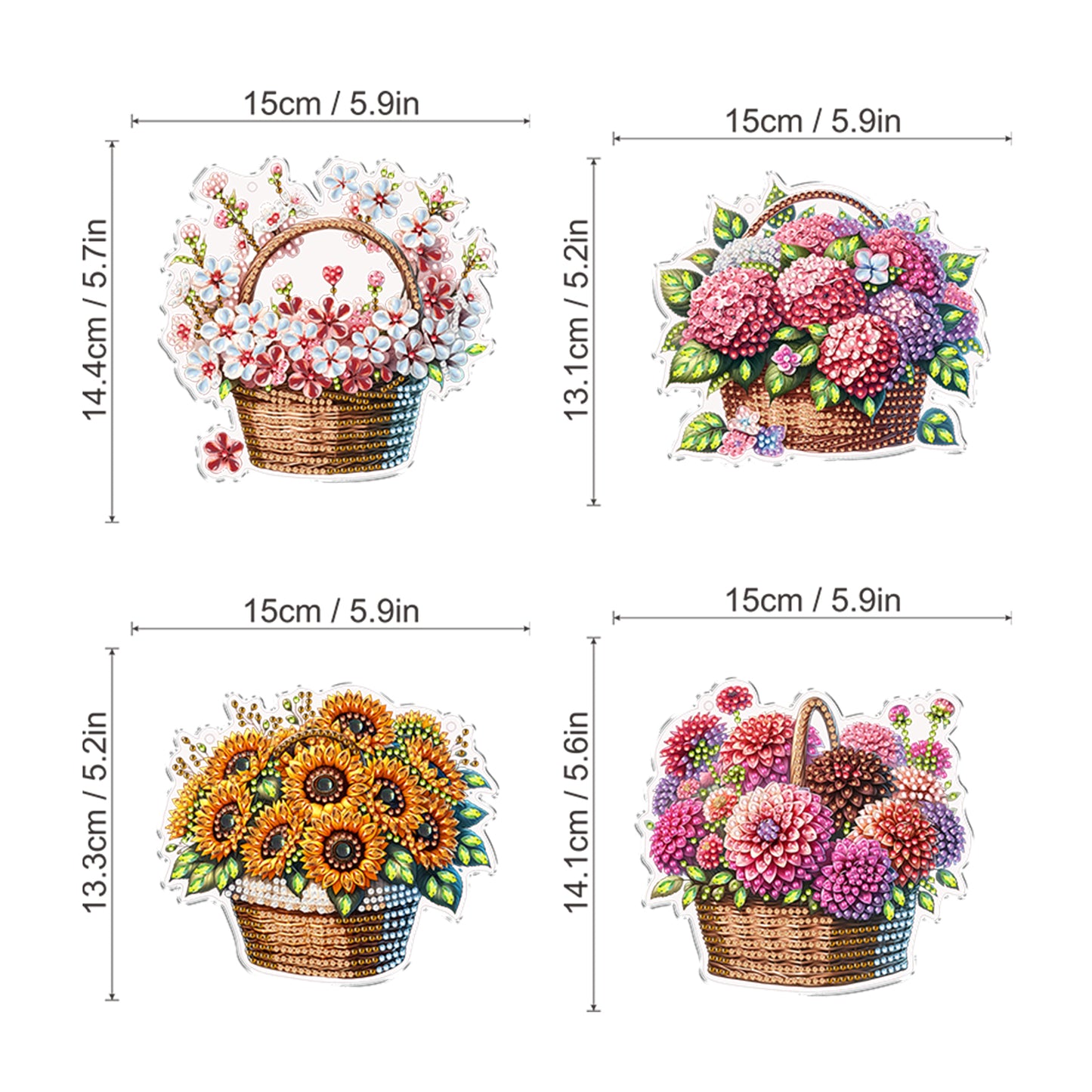 4Pcs Flower Basket 2D Flat DIY Special Shape Diamond Art Hanging Pendant Kit