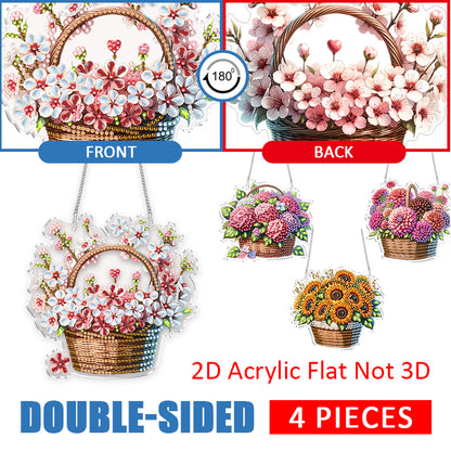 4Pcs Flower Basket 2D Flat DIY Special Shape Diamond Art Hanging Pendant Kit