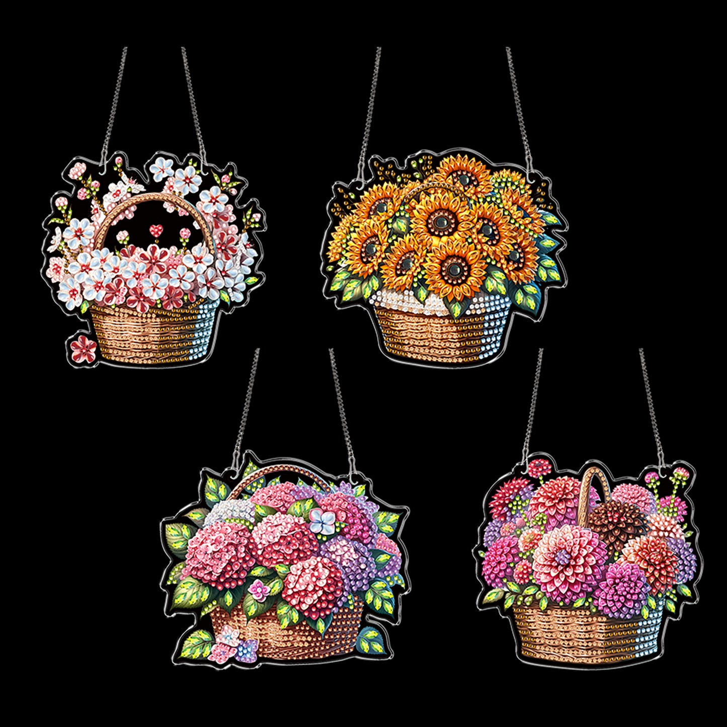 4Pcs Flower Basket 2D Flat DIY Special Shape Diamond Art Hanging Pendant Kit