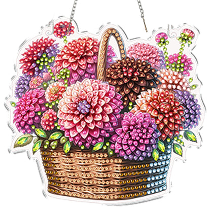 4Pcs Flower Basket 2D Flat DIY Special Shape Diamond Art Hanging Pendant Kit