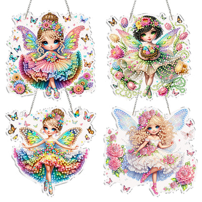 4Pcs Little Fairy 2D Flat DIY Special Shape Diamond Art Hanging Pendant Kit
