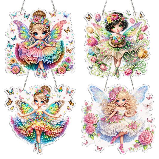 4Pcs Little Fairy 2D Flat DIY Special Shape Diamond Art Hanging Pendant Kit