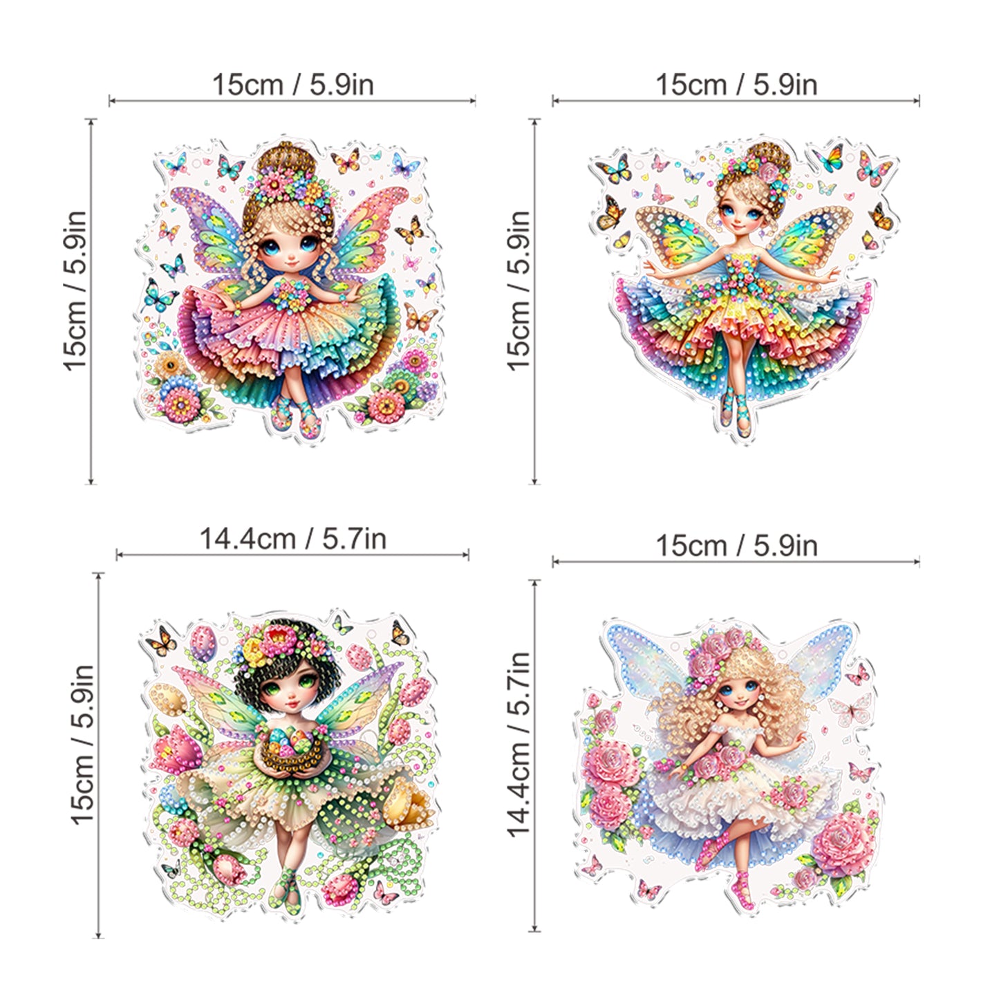 4Pcs Little Fairy 2D Flat DIY Special Shape Diamond Art Hanging Pendant Kit