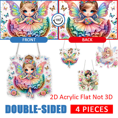 4Pcs Little Fairy 2D Flat DIY Special Shape Diamond Art Hanging Pendant Kit