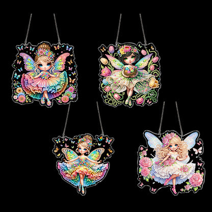 4Pcs Little Fairy 2D Flat DIY Special Shape Diamond Art Hanging Pendant Kit