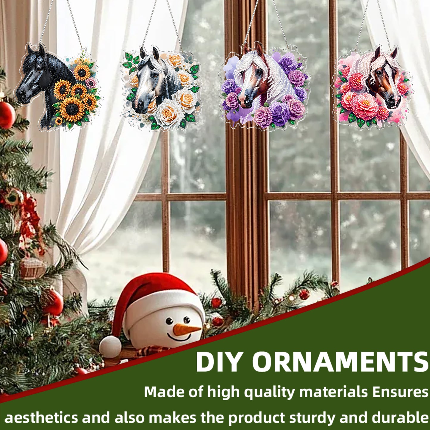 4Pcs Flower Horse 2D Flat DIY Special Shape Diamond Art Hanging Pendant Kit