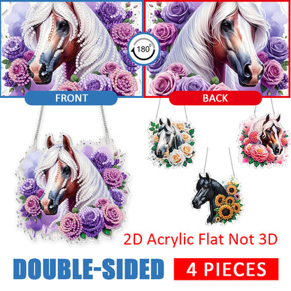 4Pcs Flower Horse 2D Flat DIY Special Shape Diamond Art Hanging Pendant Kit